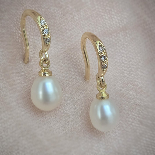 Amelie Single Pearl Hook Earrings teardrop and gems