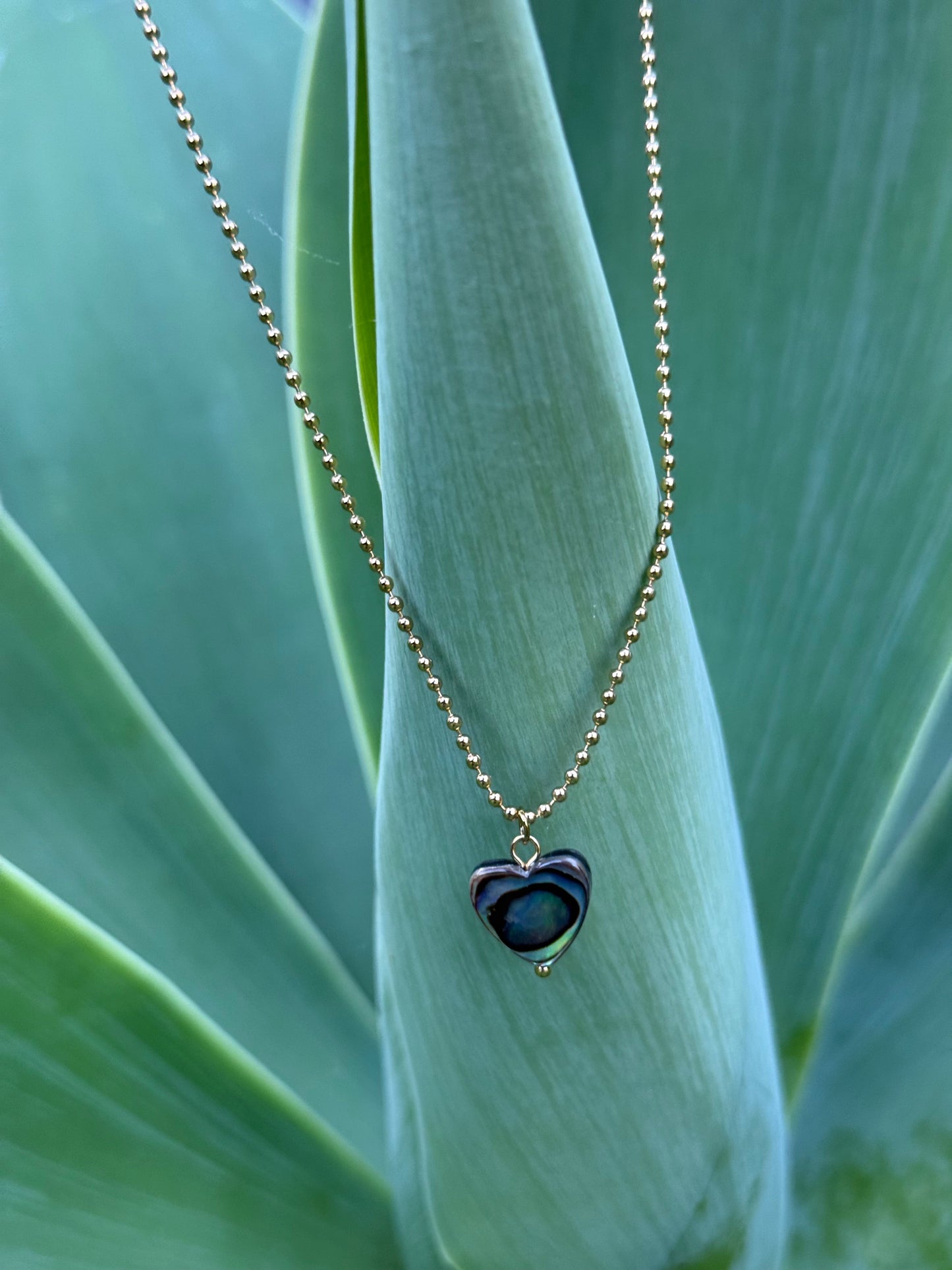 Pāua Gold Heart Necklace