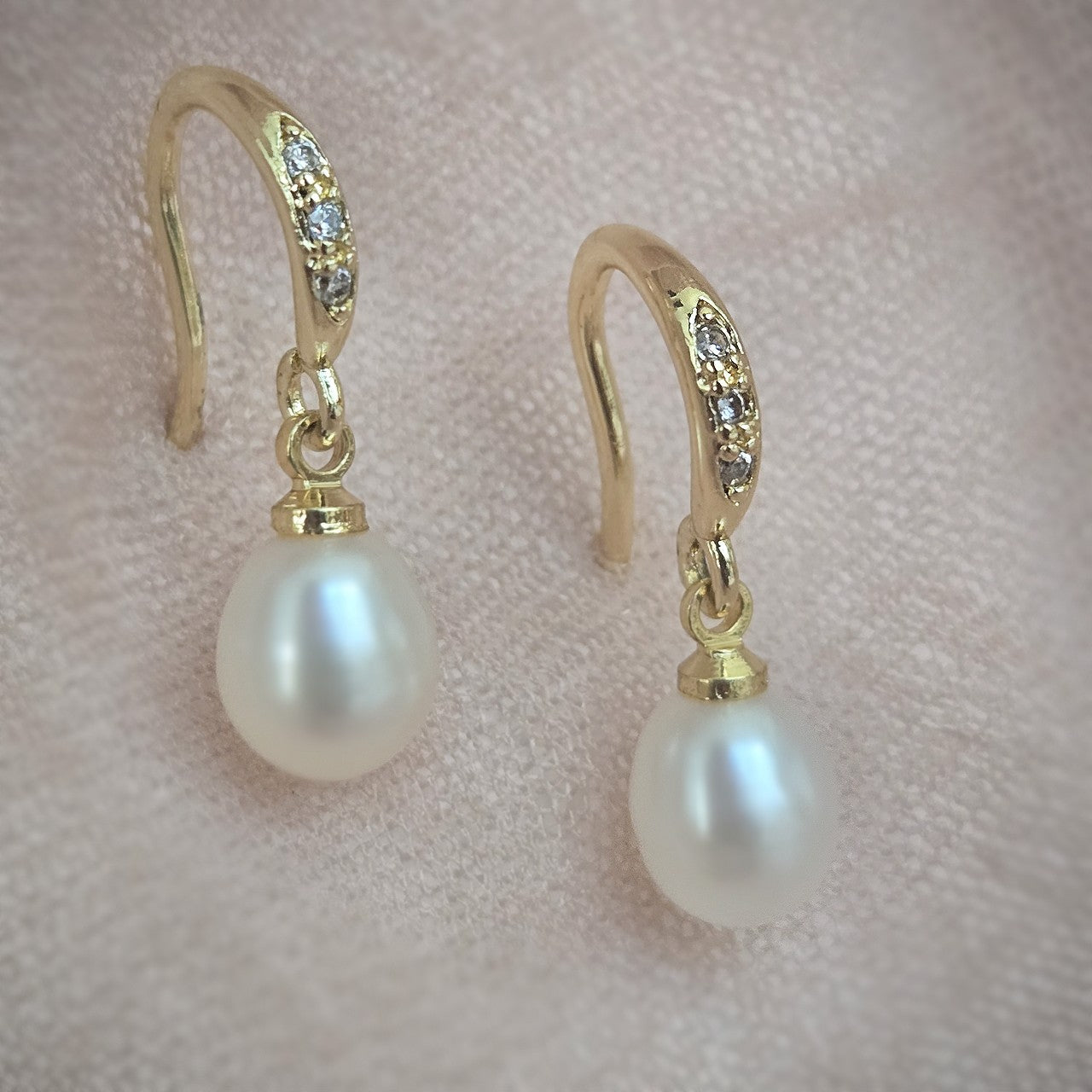 Amelie Single Pearl Hook Earrings  teardrop and gems